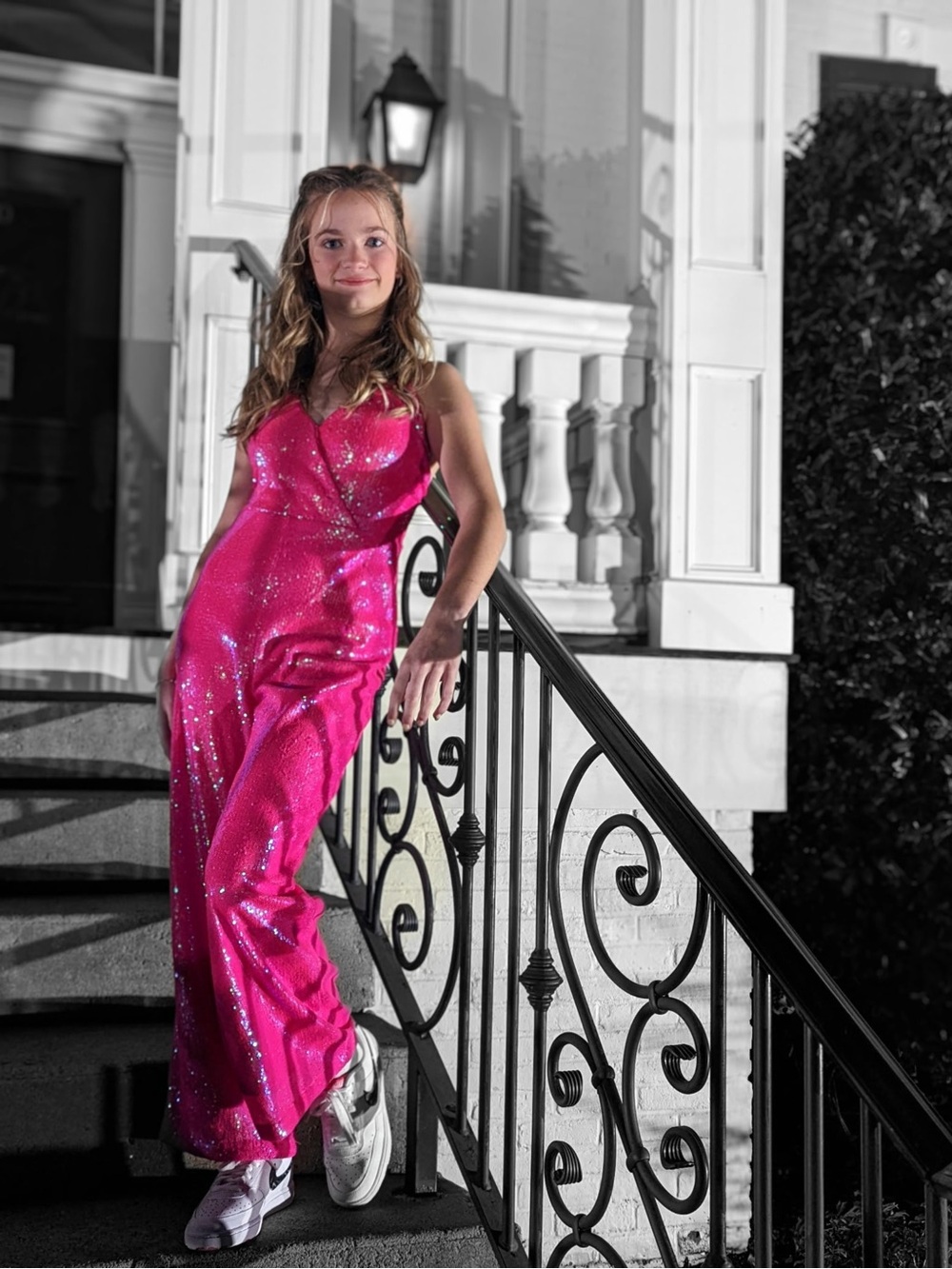 Gianni Bini Hot Pink Sequin V-Neck Jumpsuit